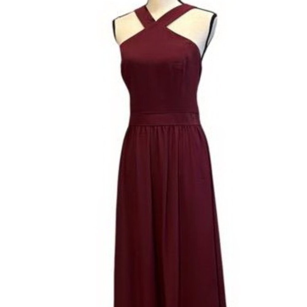 Bill Levkoff Burgundy Wine Chiffon A-line Gown